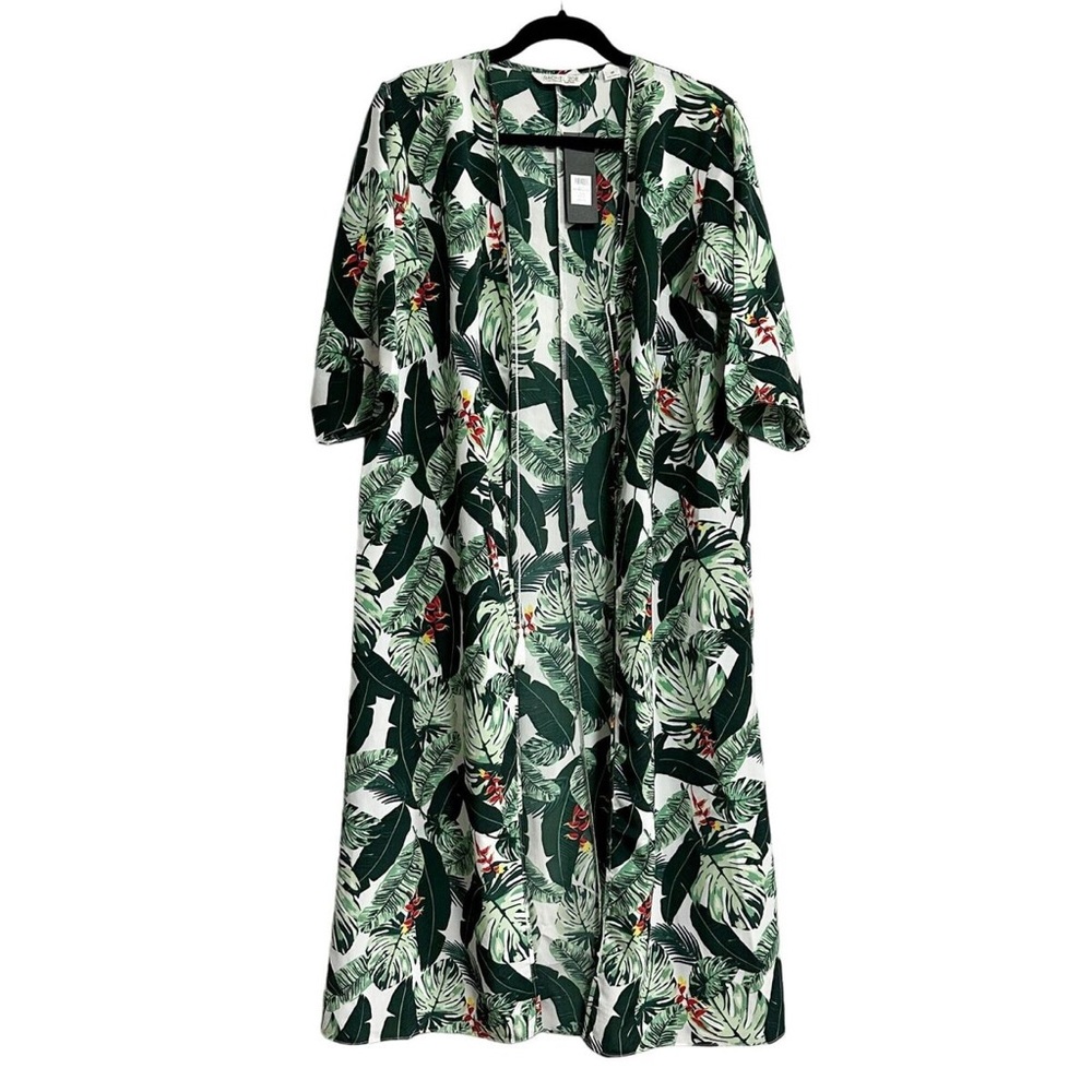 Rachel Zoe Multi Color Tropical Palm Print Tassel Detail Kimono Duster One Size